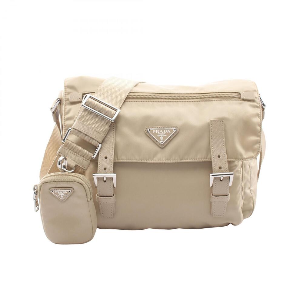 Prada Vela Saffiano Leather Shoulder Bag Beige Tan